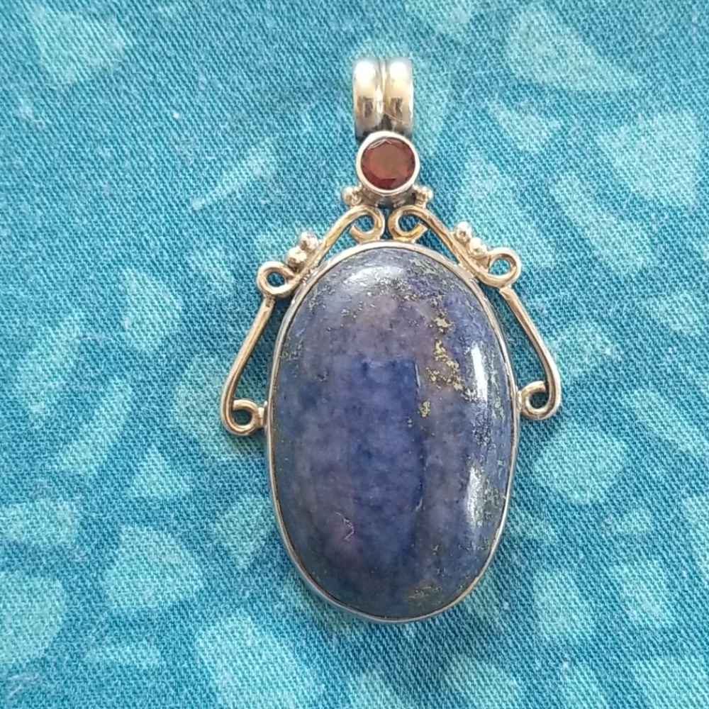 925 Sterling Silver Lapis Lazuli Garnet Pendant
